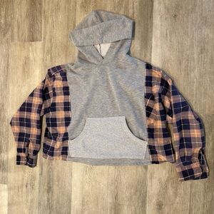 Lightweight Heather grey hoodie with flannel sleeves